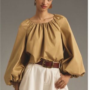 Elegant Beige Blouse with Puff Sleeves